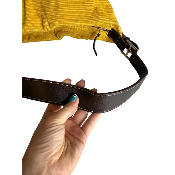 Dooney & Bourke DB Yellow Canvas Shoulder Bag With Brown Leather Strap & Brass H - Picture 4 of 10